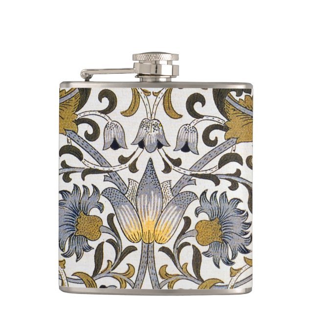 William Morris Lodden floral flower Hip Flask (Front)