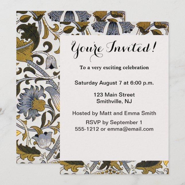 William Morris Lodden floral flower Invitation (Front/Back)