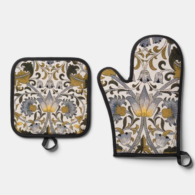 William Morris Lodden floral flower Oven Mitt & Pot Holder Set (Front)