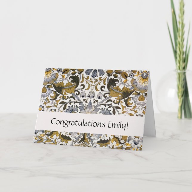 William Morris Lodden Floral Pattern: Blue Gold  Card (Front)