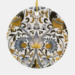 William Morris Lodden Floral Pattern: Blue Gold Ceramic Tree Decoration