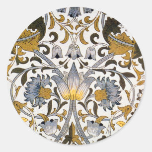 William Morris Lodden Floral Pattern: Blue Gold Classic Round Sticker