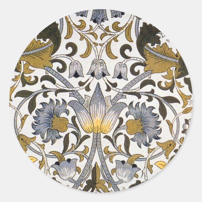 William Morris Lodden Floral Pattern: Blue Gold  Classic Round Sticker (Front)