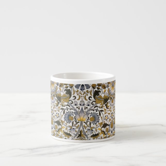 William Morris Lodden Floral Pattern: Blue Gold  Espresso Cup (Front)