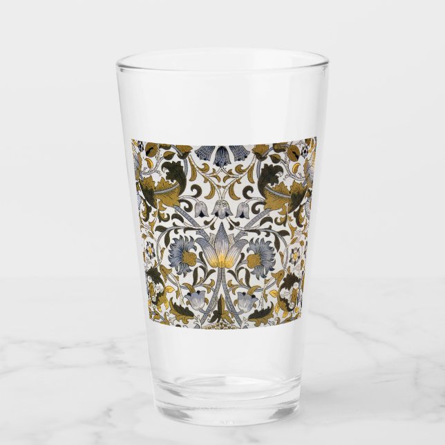 William Morris Lodden Floral Pattern: Blue Gold  Glass (Front)