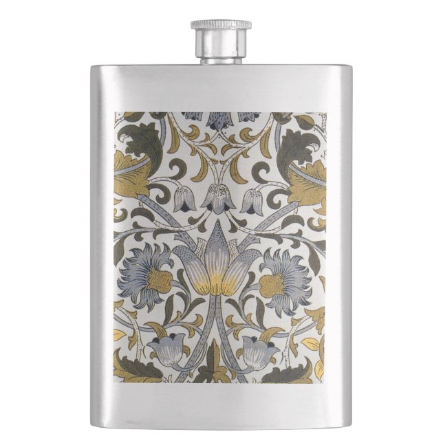 William Morris Lodden Floral Pattern: Blue Gold  Hip Flask (Front)