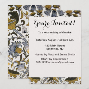 William Morris Lodden Floral Pattern: Blue Gold Invitation