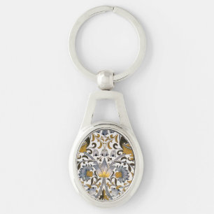 William Morris Lodden Floral Pattern: Blue Gold Key Ring