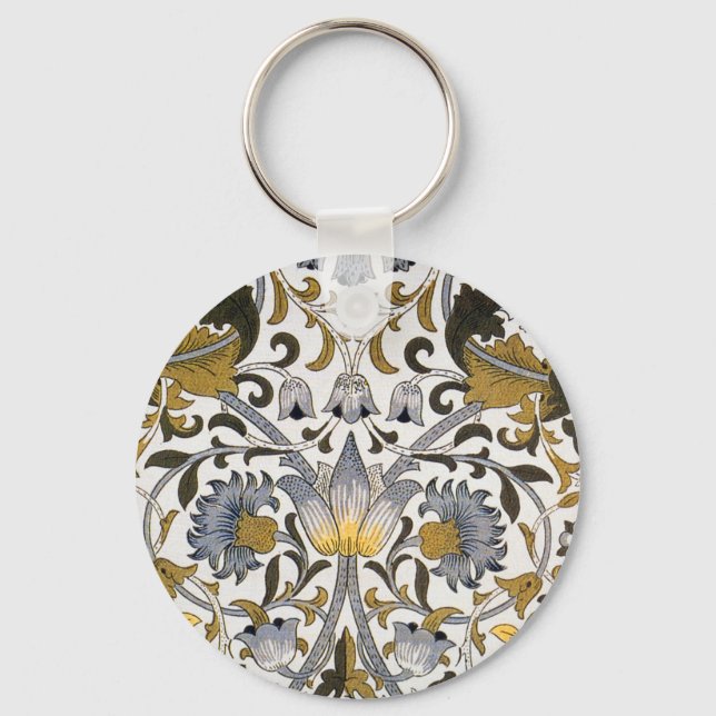 William Morris Lodden Floral Pattern: Blue Gold  Key Ring (Front)