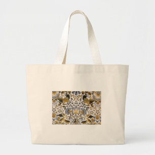 William Morris Lodden Floral Pattern: Blue Gold Large Tote Bag