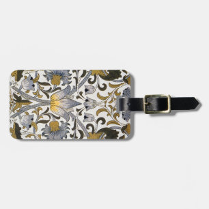 William Morris Lodden Floral Pattern: Blue Gold Luggage Tag