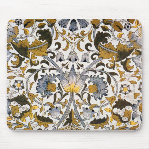 William Morris Lodden Floral Pattern: Blue Gold Mouse Mat