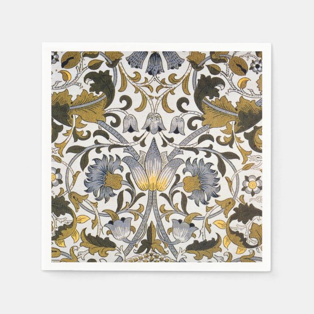 William Morris Lodden Floral Pattern: Blue Gold  Napkin (Front)