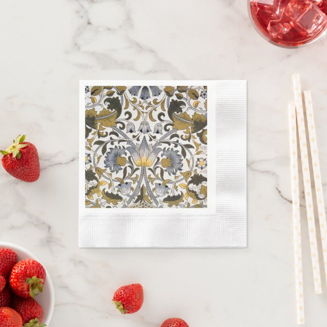 William Morris Lodden Floral Pattern: Blue Gold  Napkin (Insitu)