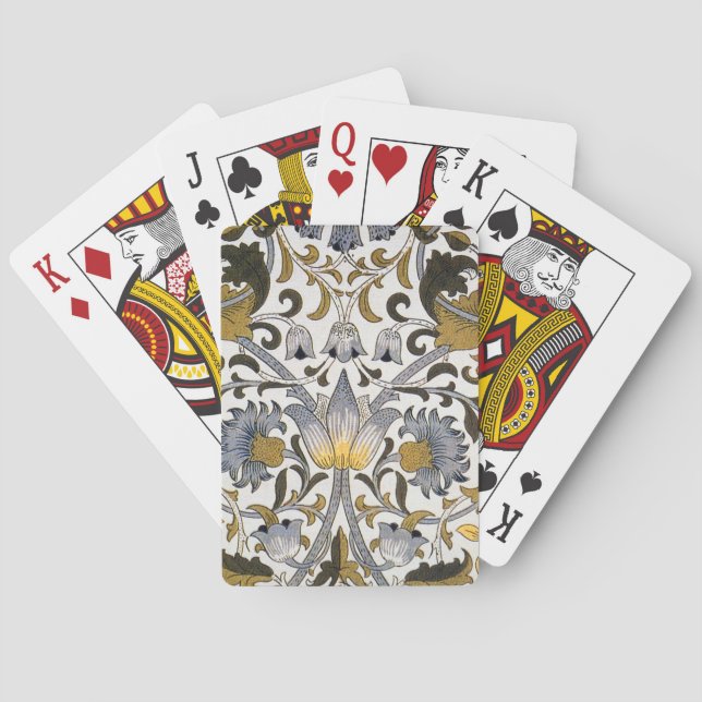 William Morris Lodden Floral Pattern: Blue Gold  Playing Cards (Back)