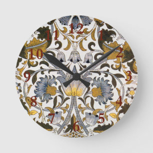William Morris Lodden Floral Pattern: Blue Gold Round Clock
