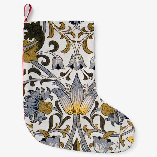 William Morris Lodden Floral Pattern: Blue Gold  Small Christmas Stocking (Front)