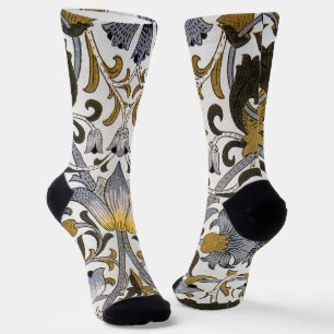 William Morris Lodden Floral Pattern: Blue Gold Socks