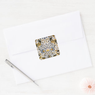 William Morris Lodden Floral Pattern: Blue Gold Square Sticker