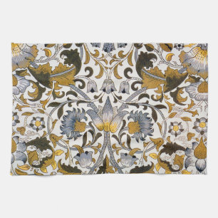 William Morris Lodden Floral Pattern: Blue Gold  Tea Towel