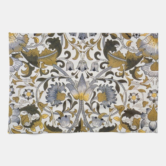 William Morris Lodden Floral Pattern: Blue Gold  Tea Towel (Horizontal)