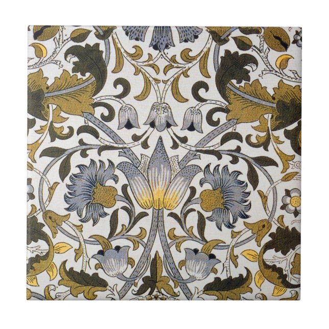 William Morris Lodden Floral Pattern: Blue Gold  Tile (Front)