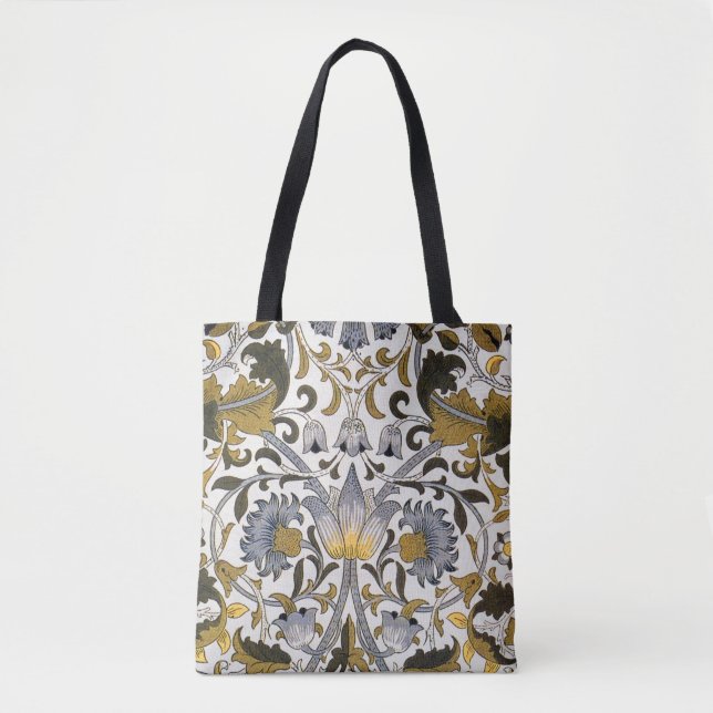William Morris Lodden Floral Pattern: Blue Gold  Tote Bag (Front)