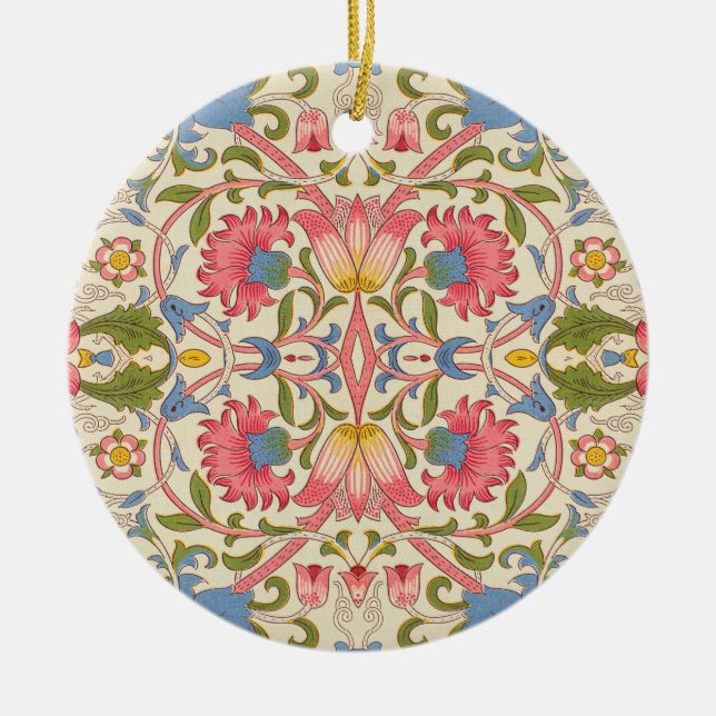 William Morris Lodden Floral Pattern Pastel  Ceramic Tree Decoration (Front)