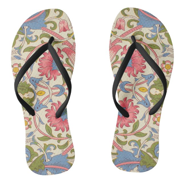 William Morris Lodden Floral Pattern Pastel  Flip Flops (Footbed)