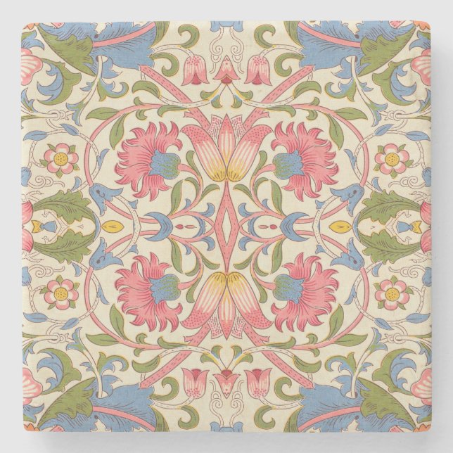 William Morris Lodden Floral Pattern Pastel  Stone Coaster (Front)