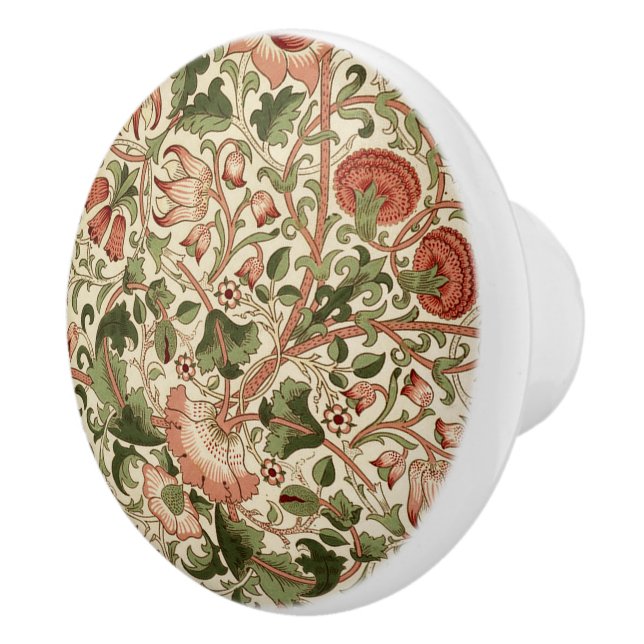 William Morris Lodden Flowers Foliage Green Pink   Ceramic Knob (Right)
