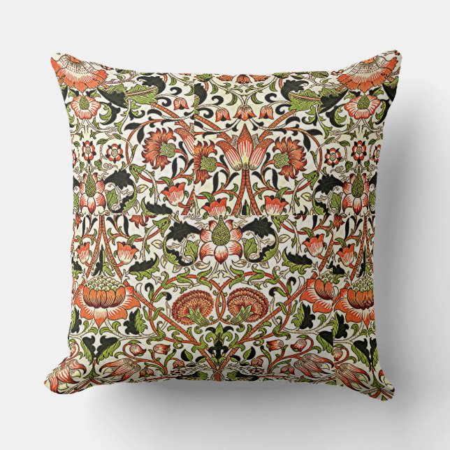 William Morris Lodden Flowers Foliage Green Pink   Cushion (Front)