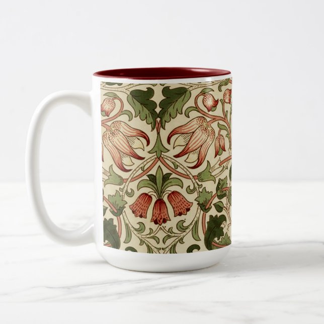 William Morris Lodden Flowers Foliage Green Pink   Two-Tone Coffee Mug (Left)