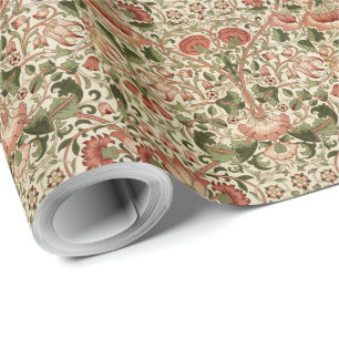 William Morris Lodden Flowers Foliage Green Pink   Wrapping Paper