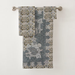 William Morris  Lodden Gray Gold Lace Bath Towel Set