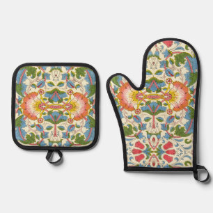 William Morris Loddon Blossom Floral Patterns Oven Mitt & Pot Holder Set