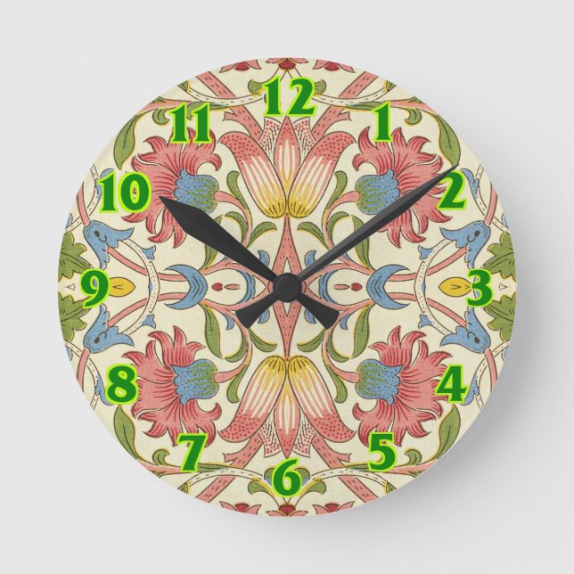 William Morris Loddon Blossom Floral Patterns Round Clock (Front)