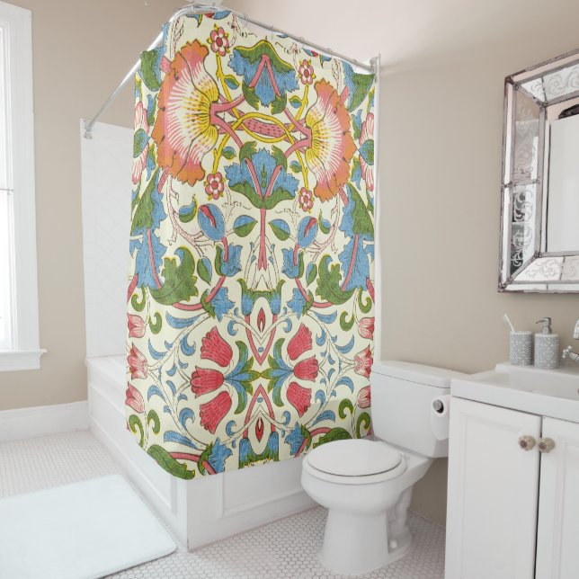 William Morris Loddon Blossom Floral Patterns Shower Curtain (In Situ)