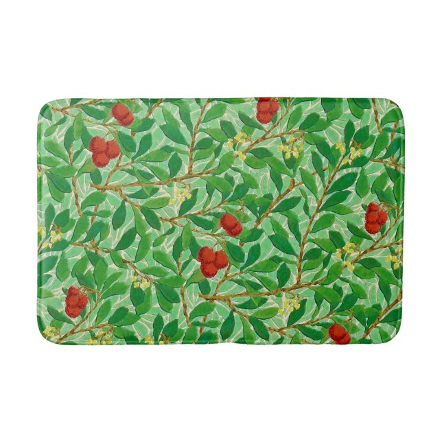 William Morris Lychee Tree Pattern, Light Green Bath Mat (Front)