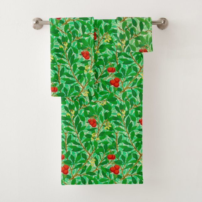 William Morris Lychee Tree Pattern, Light Green Bath Towel Set (Insitu)