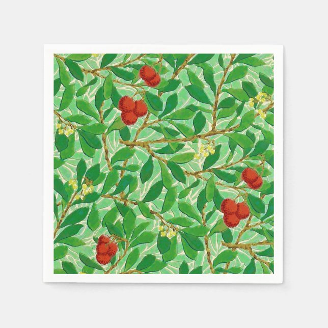 William Morris Lychee Tree Pattern, Light Green Napkin (Front)