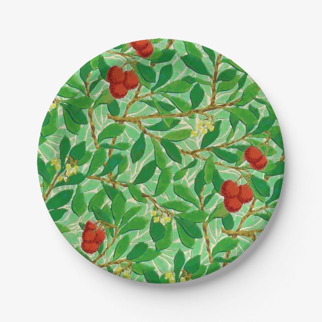 William Morris Lychee Tree Pattern, Light Green Paper Plate (Front)