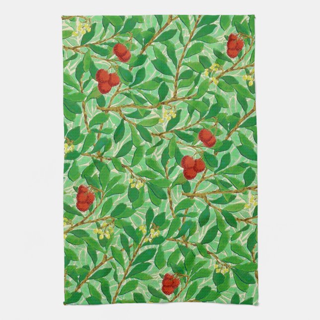 William Morris Lychee Tree Pattern, Light Green Tea Towel (Vertical)