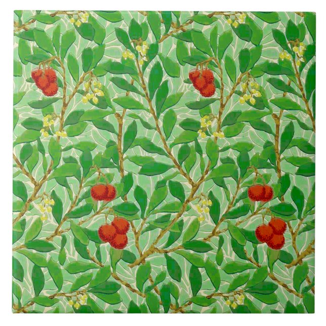 William Morris Lychee Tree Pattern, Light Green  Tile (Front)