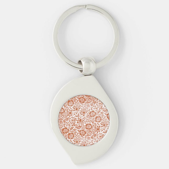 William Morris Mallow Floral Wallpaper Design Key Ring (Front)