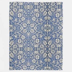 William Morris Mallow Flowers Floral Blue White  Fleece Blanket