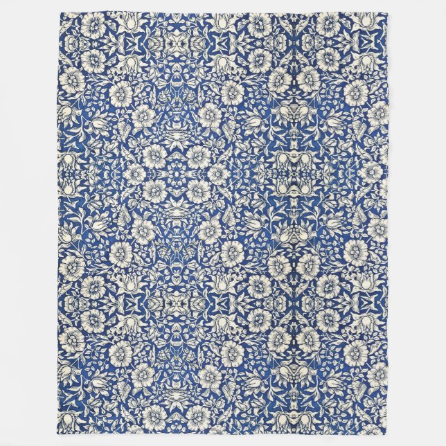 William Morris Mallow Flowers Floral Blue White  Fleece Blanket (Front)