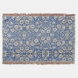 William Morris Mallow Flowers Floral Blue White  Throw Blanket