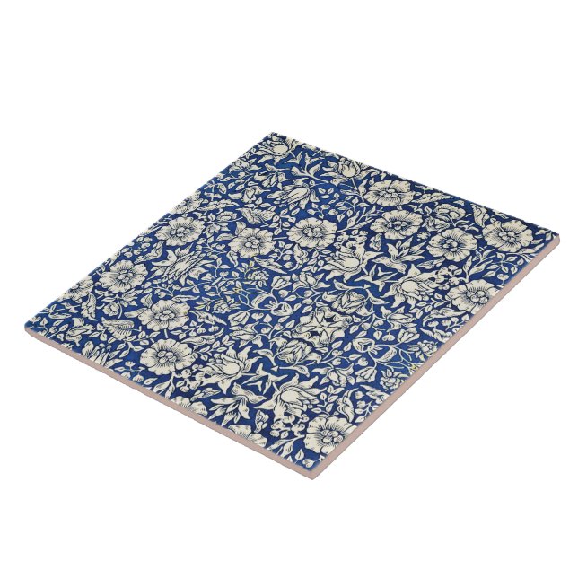 William Morris Mallow Flowers Floral Blue White  Tile (Side)