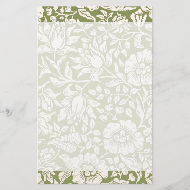 William Morris Mallow Green Pattern Stationery (Front)